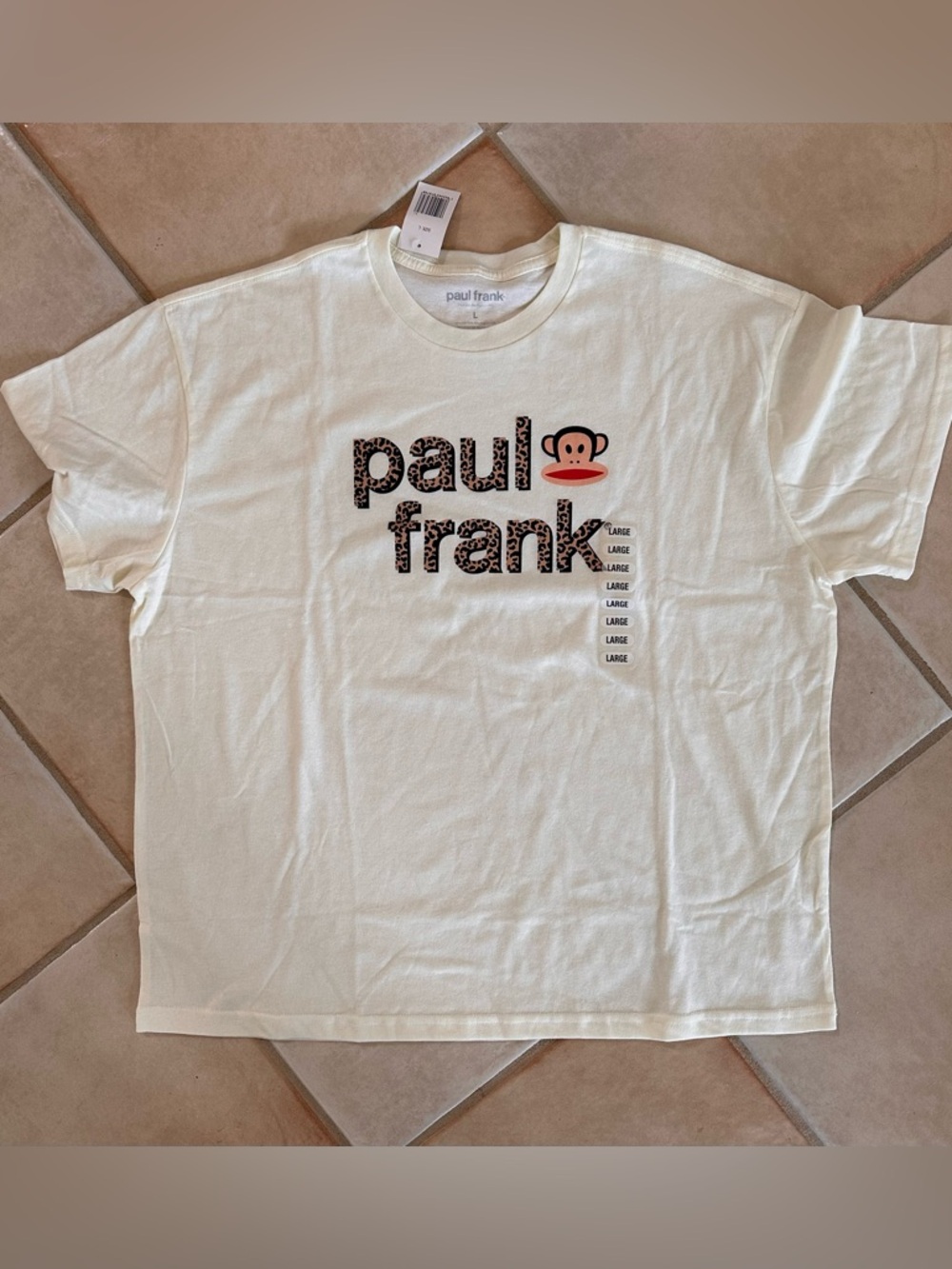 Paul Frank Graphic T-Shirt Julius Monkey Leopard Logo Cream Tee